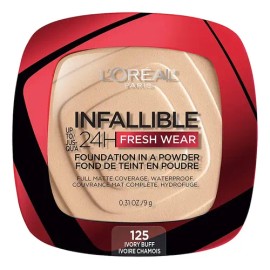 LOréal Paris Infallible 24H Fresh Wear, Base de Maquillaje en Polvo con SPF 25, Alta Cobertura con Acabado Mate, Larga Duración y Control de Brillo,  