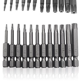 Torx Screwdriver Bit Set 50mm, 1/4 Inch Torx Security Bits Sets T5-T40 Star Screwdriver Set S2 Steel Magnetic Hex Driver Drill Bit 12 Pcs