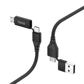 Hama Multi USB-Ladekabel (Multi USB-Ladekabel, 4-in-1 Multi-Ladekabel, 2 USB-C/Micro-USB/USB-A, 480 Mbit/s, 1,5 m, Universal-USB-C-Kabel für Laptop, Tablet, Telefon) schwarz