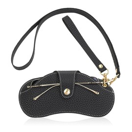 Payutou Soft Leather Sunglasses Case Portable Glasses Pouch Outdoor Carrying Organizer Eyeglass Bags with Wrist Strap, Black