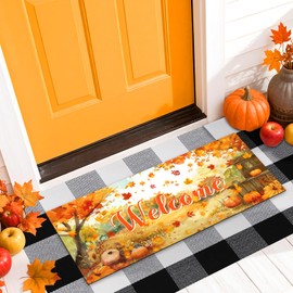 4Pcs Interchangeable Entrance Doormats Seasonal Door Mat Inserts Holiday Welcome Hello Spring Summer Fall Winter Front Door Mat for Indoor Outdoor Christmas Home Decor 22in x 10in(No Frame)