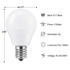 SumVibe - foco LED E17, equivalente a 5 W 50 W, blanco cálido 3000 K, bombillas LED G14 E17, base intermedia para ventilador de techo, no regulable, paquete de 4