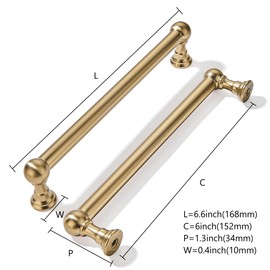 khtumeware 2 Pack 6 Inch Hole Center Champagne Bronze Cabinet Pulls Heavy Duty Solid Satin Brass Cabinet Handles for cabinets Dressers Kitchens Handles Bathroom cabinets