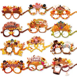 HOWAF 26pcs Thanksgiving Paper Glasses, Happy Thanksgiving Gobble Turkey Themed Glasses Funny Pumpkin Paper Frames Glasses Mask Photo Props for Harvest Thanksgiving Day Party Decoration Favor