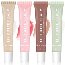 Wugbc Lip Balm Set, 4 Colors Tinted Lip Butter Balm Hydrating Lip Gloss Moisturizing Lip Balm Pink Sugar Clear Tint Nourishing Soothing Dry Cracked Lips Care Non-Sticky Lip Glow Oil for Women Makeup