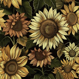 Livebor Boho Floral Wallpaper Peel and Stick Wallpaper Vintage Floral Contact Paper 15.7inch x 118.1inch Sunflower Wallpaper Brown Floral Peel and Stick Contact Paper for Bathroom Decor Removable