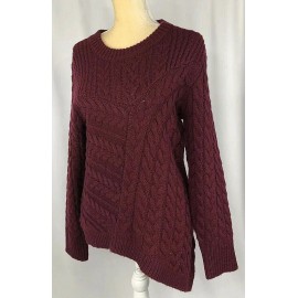 Chelsea Violet Women Sweater Pullover Medium Wool Cable Asymmetric Burgundy New