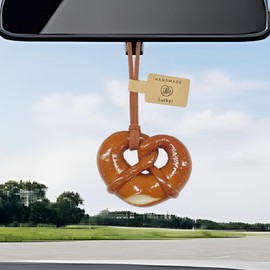 Alkaline Bread Car Hanging Accessories, Car Rear View Mirror Charm, Cute Auto Interior Pendant Ornament, Car Handmade Lucky Decoration for Women Girls (Twisted Alkaline Bread)