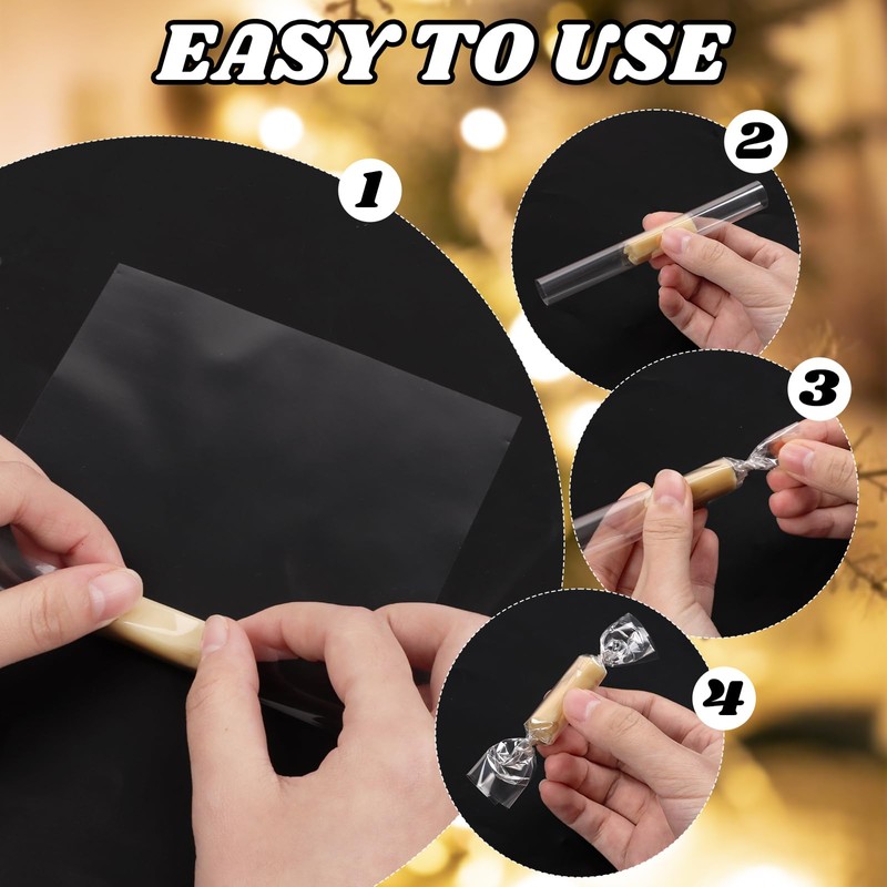 DIYASY 600 Pcs Candy Wrappers for Caramels, Clear Cellophane Wrapper