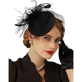 KalluliCC Fascinators Hat for Women Tea Party,Black Kentucky Derby Fascinators Cocktail, Wedding, Fancy Dress Party with Mesh Ribbons Feathers Headbands for Women Girls