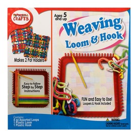 Potholder Loops and Loom Kit – Kit Includes Plastic Loom, Hook, 4 Ounces of Cotton Weaving Loops in Assorted Colors, and Project Guidelines – Weave Handmade Potholders, Glasses Cases, Even a Purse