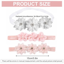 CIDBEST 3Pcs Baby Girl Headbands Flowers, Lace Flower Pearls Baby Headband, Baby Girl Headbands, Super Soft & Stretchy Nylon Floral Hairbands, Flower Hair Accessories Baby Girl Gift, for Newborn Toddler