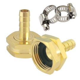 Hooshing 1/4" Barb x 3/4" GHT Female Garden Hose Adapter Swivel Fittings Solid Brass Hose Connectors with Clamps, 2 Pack