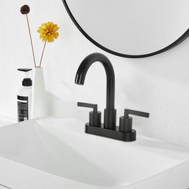 KINGO HOME Matte Black Bathroom Sink Faucet,Waterfall Bathroom Faucet 2 or 3 Holes, 4 Inch Centerset Faucets, 2 Handles Vanity Faucets, Pop Up Drain Assembly Included