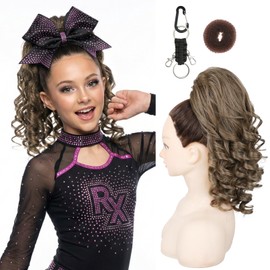 SEIKEA Cheer Ponytail Hair Piece, 14" Curly Cheerleader Hairpiece Ponytail Extension for Cheerleader Competition, Dance Medium Ash Blonde