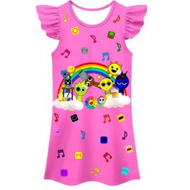 Girl Kids Music Game Gown Cute Flutter Sleeve Dress Birthday Party Playwear Pink