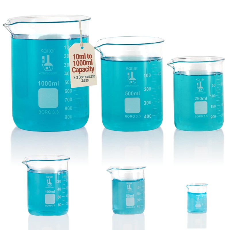 Karter Scientific, 3.3 Boro, Griffin Low Form, Glass Beaker Set
