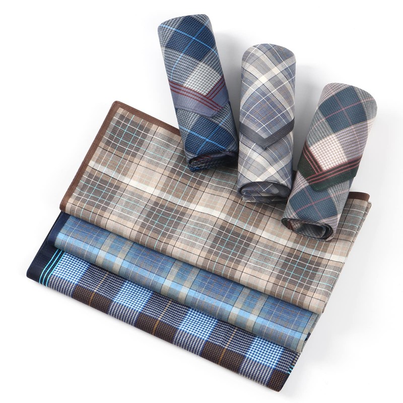 HOULIFE 100% Cotton Men's Stripe Soft Checkered Pattern Handkerchiefs Assorted