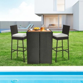 Costway Set of 2 Patio Wicker Bar Stools Outdoor Backrest Footrest Chair W/ Seat Cushion