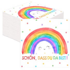 Pack of 40 Rainbow Napkins - School Decoration Napkins Schön Dass Du Da Bist, Napkins Children's Birthday Table Decoration, Communion Celebrations, Boho Garden Party