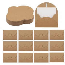 SJBAUTYO Mini Envelopes with Heart Closure, 20 Mini Vintage Kraft Paper Envelopes, Mini Kraft Paper Envelopes, with 20 Blank Paper Cards, for Gift Cards, DIY Graffiti