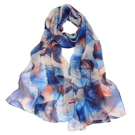 GWAWG Summer Scarf Women's Thin Chiffon Scarf, Leaf Blue