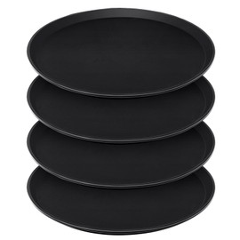 Wonderjune 4 Pcs 16 Inch Restaurant Serving Trays, Black Plastic Non Slip Round Tray, Large Food Crawfish Server Tray for Home, Restaurant, Kitchen, Cafeteria, Bar, Hotel
