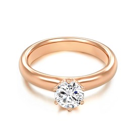 Trilani Women's Engagement Ring 925 Sterling Silver Rose Gold-Plated with Brilliant Cut Zirconia Solitaire Ring Proposal Ring Rose Gold, 62, Silver, No Gemstone
