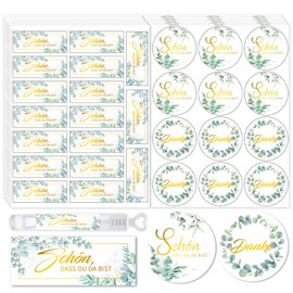 HOWAF 12 Sheets, 348 Pieces, Stickers "Schön dass du da bist", Wedding Guest Book, Stickers Wedding Eucalyptus, Stickers Thank You for Party Favours, Wedding Decoration, Christening, Communion