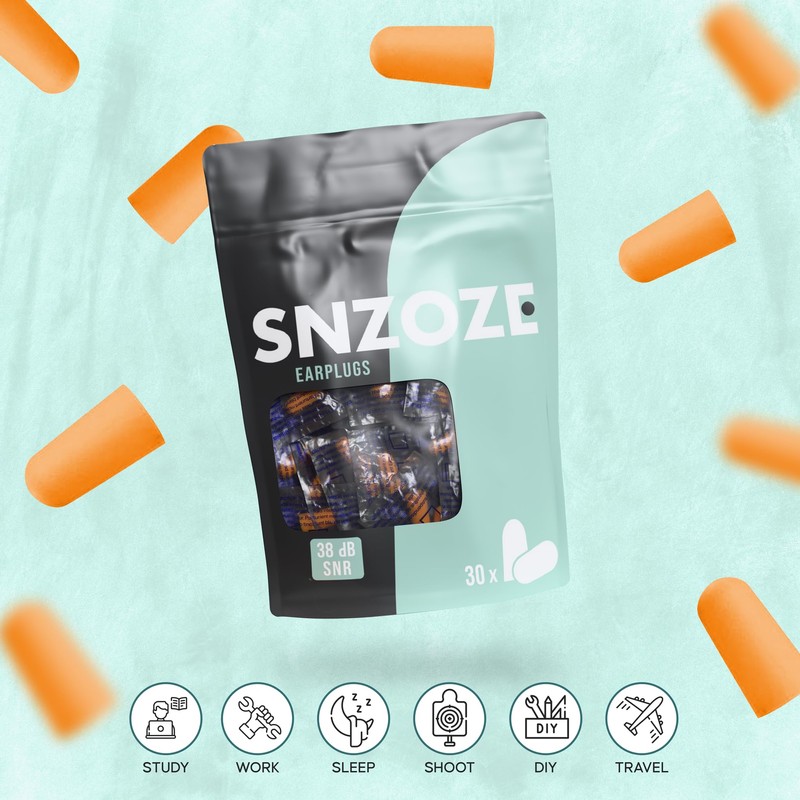 SNZOZE 30 Pairs Ultra Soft Foam Ear Plugs, Perfect for