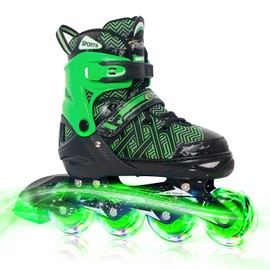 Nattork Adjustable Inline Skates for Tollder Boys with Light up Wheels - Green Little Kids Blade Roller Skating for Beginners Size 10C 11C 12C Ages 3 4 5 6
