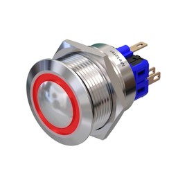 Metzler - Pressure Switch 25 mm - LED Ring Lighting Red - IP67 IK10 - Stainless Steel - Curved - Solder Contacts