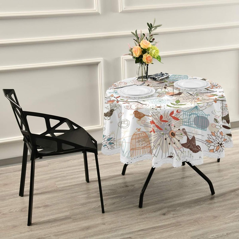 JUMBEAR Round Tablecloth Polyester Circular Table Cloth Beautiful Water Resistant