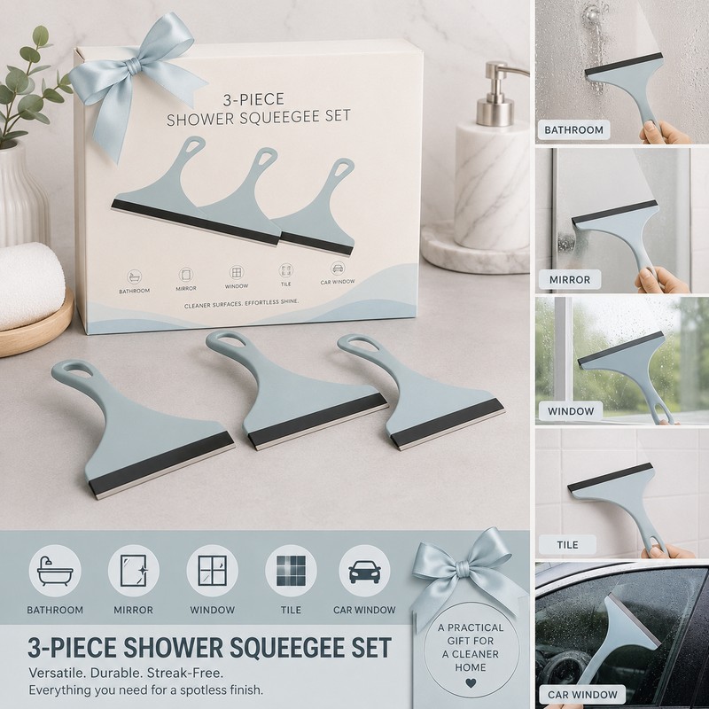 3-Piece Shower Squeegee Set for Glass Cleaning – Multipurpose Water