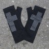 Black Cross Silver 100% Merino Wool Fingerless Gloves, Hand Printed