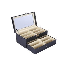 I-MART 12 Slot Eyeglass Sunglass Storage, PU Leather Eye Glasses, Sunglasses Display Drawer Organizer, Box, Case with Lock