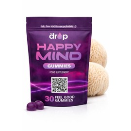 Happy Mind Gummies - Lions Mane & Ashwagandha 5 in 1 Gummies for Stress and Mood Support, Vitamin B5 & Zinc, No Artificial Flavours - Focus - Helps with Cortisol & Anxiety