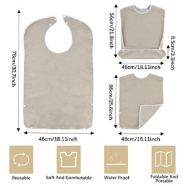 KZNKZN 3 Pack Adult Bibs for Elderly Washable, Feeding Adult Bib with Crumb Catcher Waterproof Clothing Protectors for Adult Elderly and Disabled(Brown)