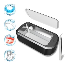 YINPAD Ultrasonic Retainer Cleaner Machine,48 kHz Ultrasonic Cleaner,600ML Portable Ultrasonic Cleaner for Braces, Mouth Guards, Aligner, Toothbrush, Eyeglasses, Jewelry(Black)