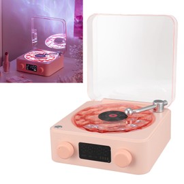 Jiawu Waves Bluetooth Speaker, Vintage Record Player Style with Ambient Light, Ocean Sound White Noise, 3-in-1 Wireless Speaker with Night Light and Time Display, Roseate