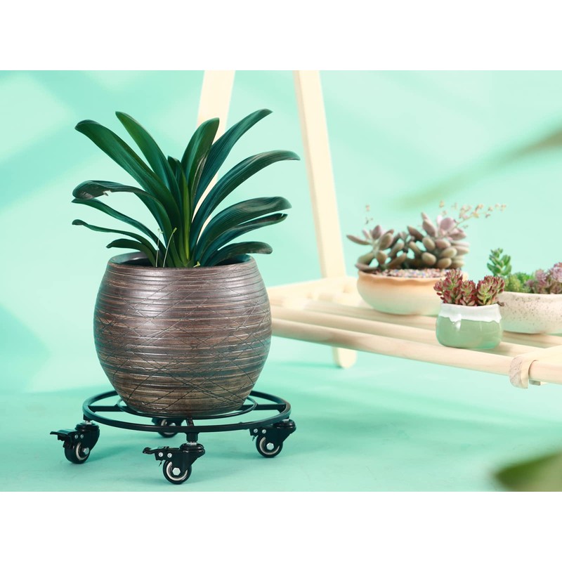 KvyusFlourish 2 Packs Large Metal Plant Caddy with Wheels 13.6"