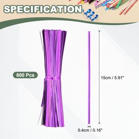 YELARXI Wire Twist Ties Reusable 5.9 Inch for Plastic Bags Treat Candy Bag Plants Craft Projects - (800Pcs, Purple)