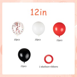 50pcs Red and Black Balloons, 12inch Red and White With Confetti Balloons for Class of 2025 Graduation, Birthday Decorations, Baby Shower, Casino, Race Car Party Supplies