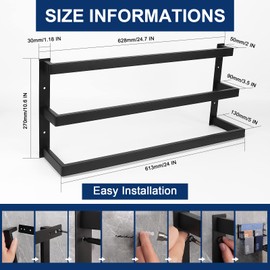 NearMoon Bathroom Towel Bar, Towel Rod Holder, Square Shelf Rack Hanging Towel for Bath, Thicken SUS304 Stainless Steel Towel Rack Wall Mounted-3-Tier Bathroom Accessories (24 Inch, Matte Black)