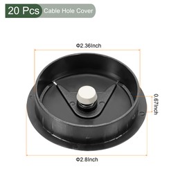 YOKIVE 20 Pcs Desk Cable Hole Cover, Cord Through Raceway Plastic Great for Office, Home, Daily Use (60mm, Black)