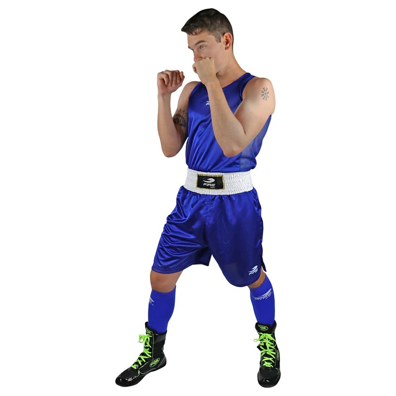 FIRE SPORTS® Uniforme Oficial Azul Box Olímpico Varonil (Azul, Extra
