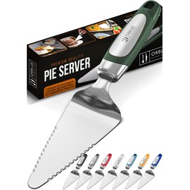 Orblue Pie Server, herramienta esencial de cocina, serrada en ambos lados, ideal para chef diestro o zurdo, cubiertos de acero inoxidable, cortador de pasteles, verde oscuro