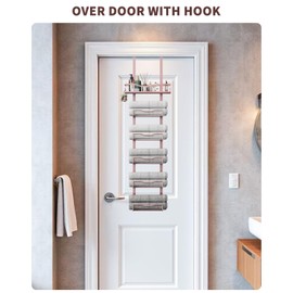 Hanging Towel Racks for Bathroom No Drill - 6-Tier Over The Door Bath Towel Storage Organizer for Small Bathrooms - Tiered Back of Door Towel Holder Hanger for Rolled Towels RV Camper Rose Gold