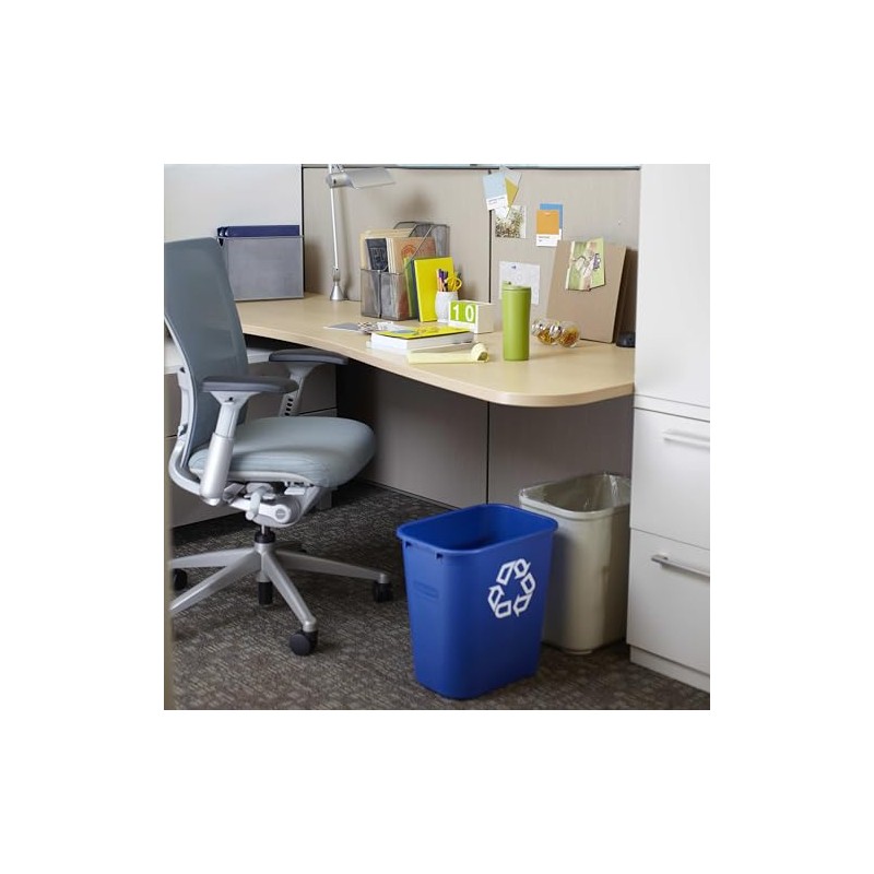 Rubbermaid Commercial Products Deskside Recycling Can, 7-Gallon/28-Quart, Blue Recycling Symbol,