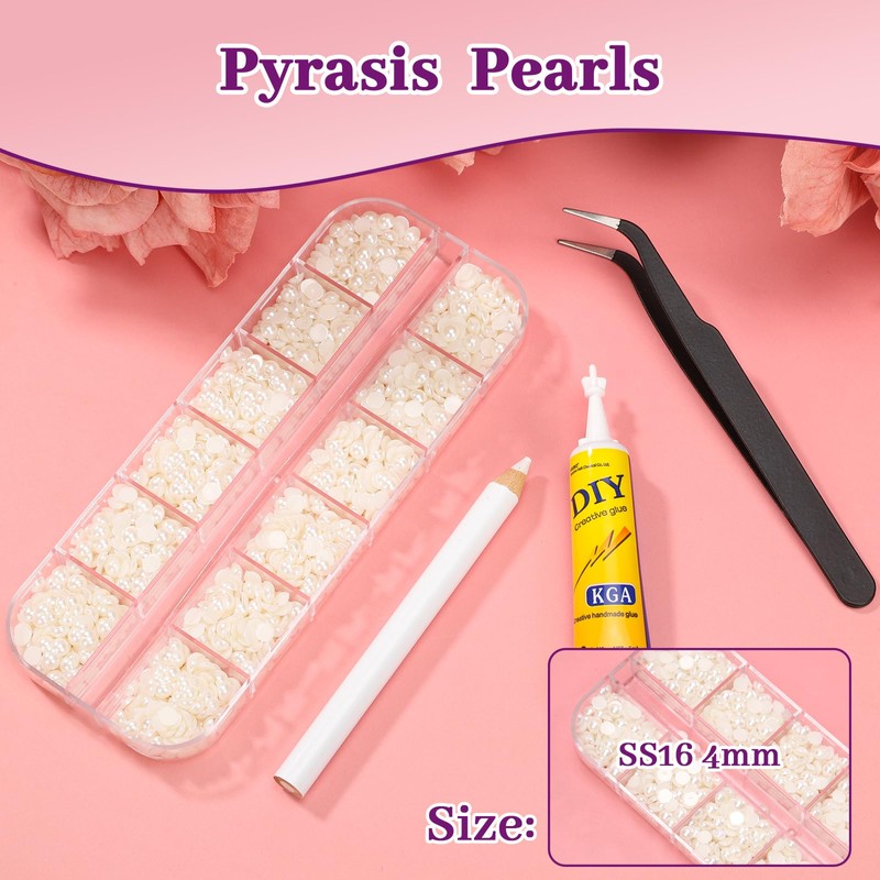 1600Pcs 4mm Beige Flat Back Half-Round Pearls Set for Crafting